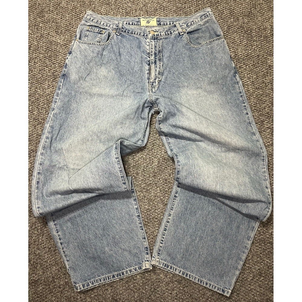 American Eagle Men's Light Blue Light Wash Wide-Leg Denim Jeans Dungaree